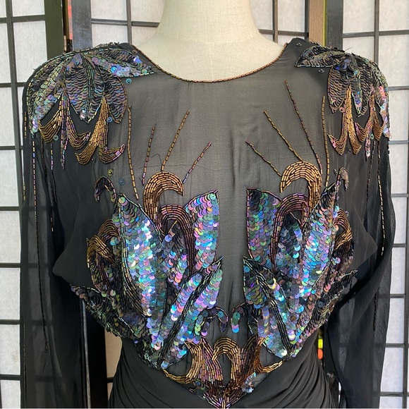 80'S CASADEI Ruched Beaded & Sequined Party Dress Size 4 - Picture 15 of 15